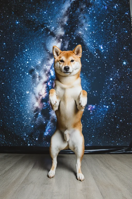 Full-shot Of A Shiba Inu Standing On Its Hind Lengs, Looking...