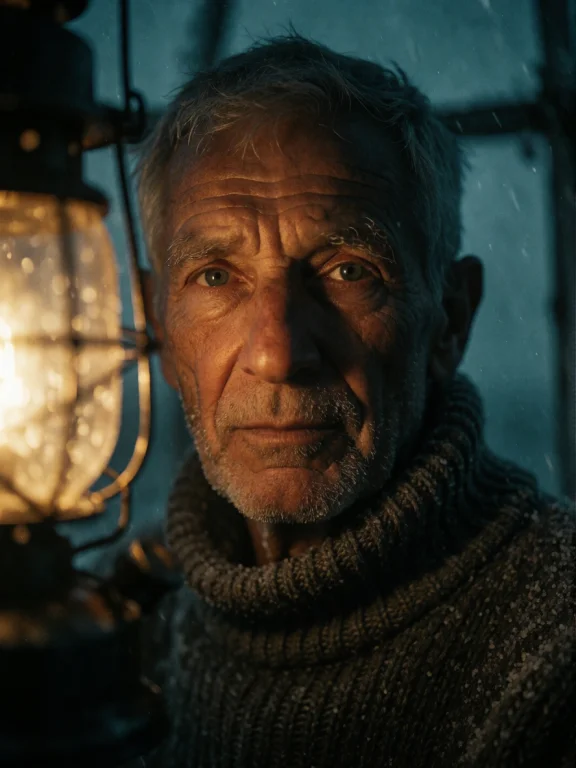 Portrait Of A Weathered Old Lighthouse Keeper, Deep-set Eyes...
