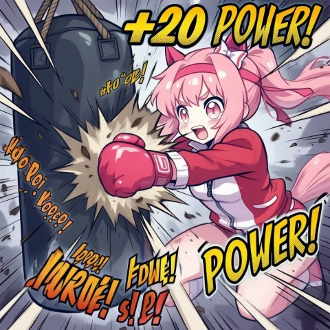 Make Haru Urara Punching Hard That Punching Bag, With Onomat... — Stable Diffusion AI Prompt: Make Haru Urara punching hard that punching bag, with onomatopoeias from Jojo's...
