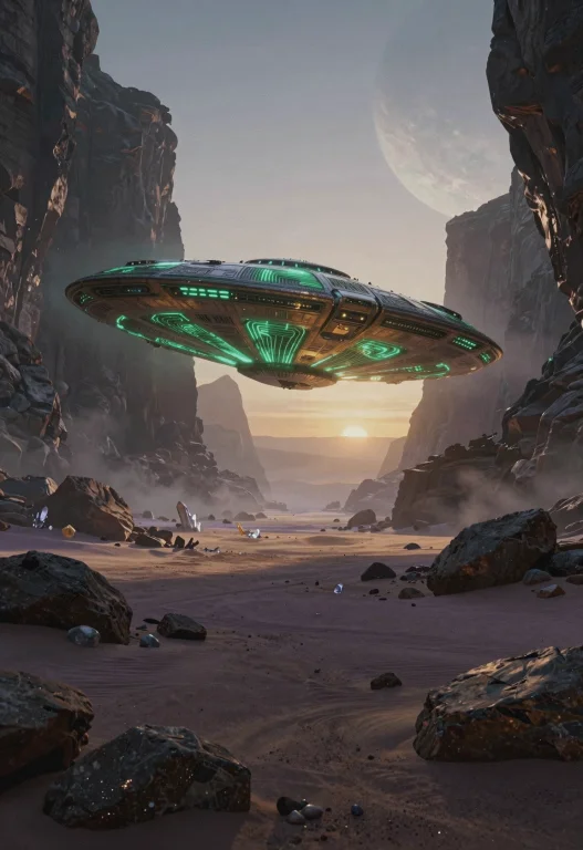 A Cinematic Wide Shot Of An Elongated, Disc-shaped Spacecraf...