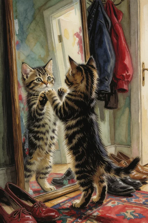 Kitten Rearing Up On Its Hind Legs, Front Paws Batting At A...