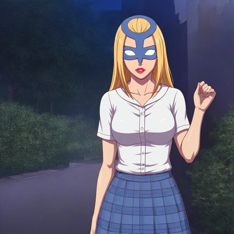 Feme2powe , 1girl , Blonde , Long Hair , Blue Mask , No Pupi...