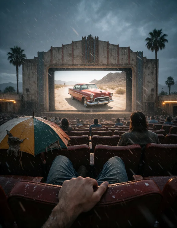 Create A Time-travel Documentary Photograph Of A 1950s Deser...