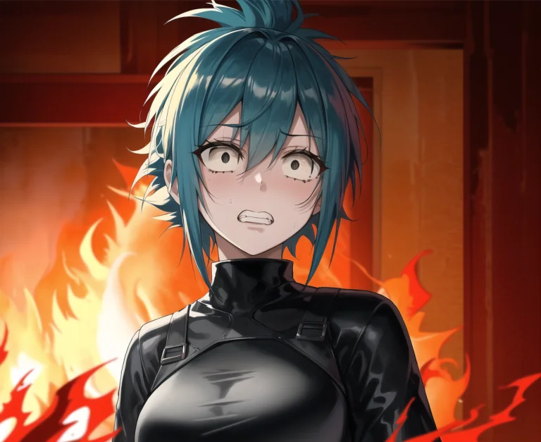 Person Standing In A Burning Room, Mid Shot, Looking At View...