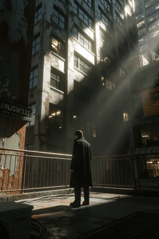 Njsw33t. --preview A Lone Pedestrian In A Dark Wool Coat Sta... — Stable Diffusion AI Prompt: @NJSW33T. --preview A lone pedestrian in a dark wool coat stands motionless on a...