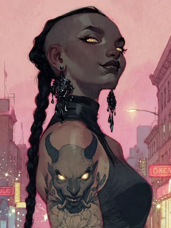 Bradhamel Art Style. A Dark-skinned Woman With A Shaved Head...