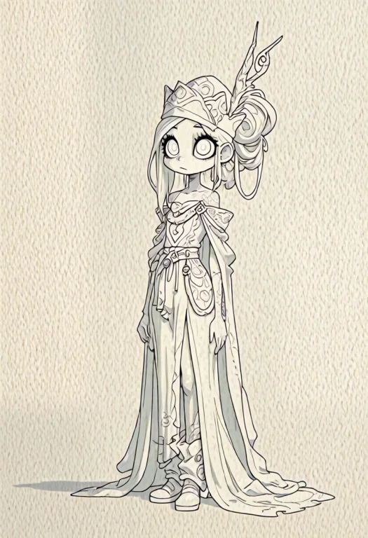 1girl, 2d, Tall, No Colors, Only White Fills, Full Body, Thi...