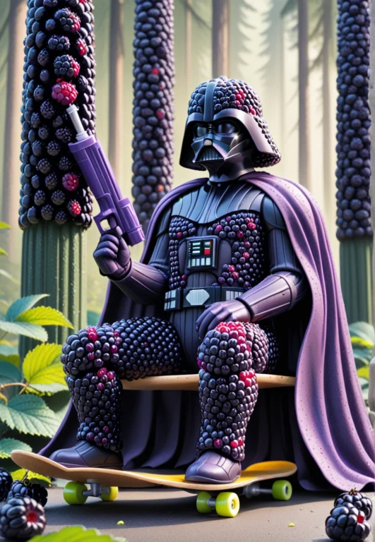 A Blackberry-textured Darth Vader Figure, Dressed In Purple...