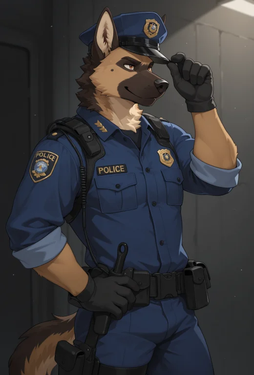 Male Anthro German Shepherd, Multicolored Fur, Solo, Police...