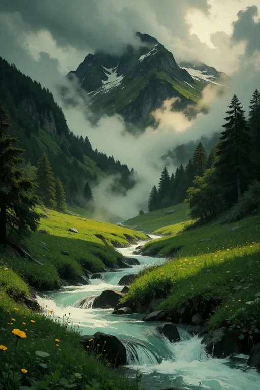 Nature, A Moody And Atmospheric Vertical Landscape Photograp...