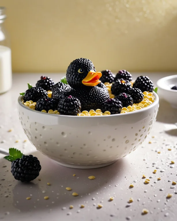 Blackberryworld Rubber Duck Floating In A Bowl Of Cereal And...