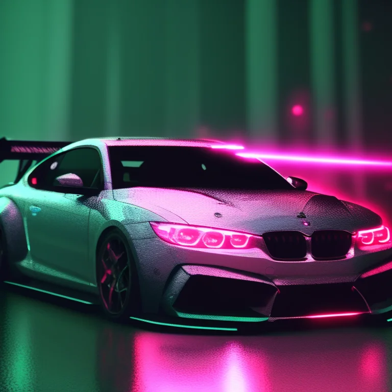 A Photo Of A Car With A Neon Light On Its Hood And Tail Ligh...