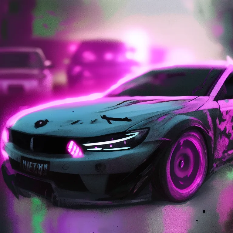 A Photo Of A Car Is Shown In A Circular Light With A Purple...