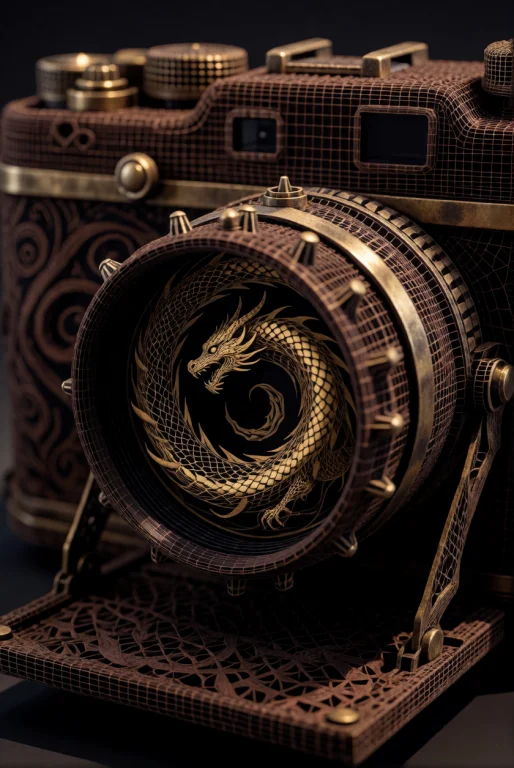 3dworld , An Old Camera Covered In Chocolate-brown Tattooed...
