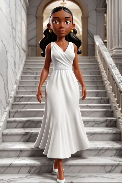 Monique, 1girl, 3d Character, Dark Skin, Black Dress, Walkin...