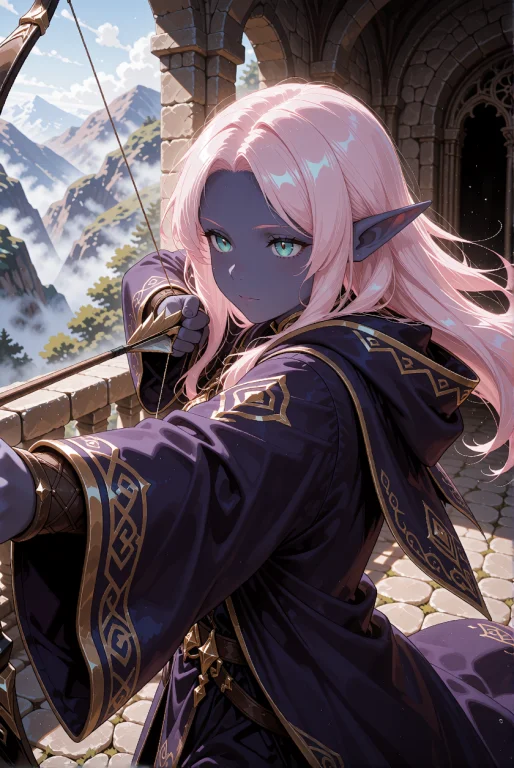 An Adult Dark Elf With Pearl-pink Hair Floating As If Underw...