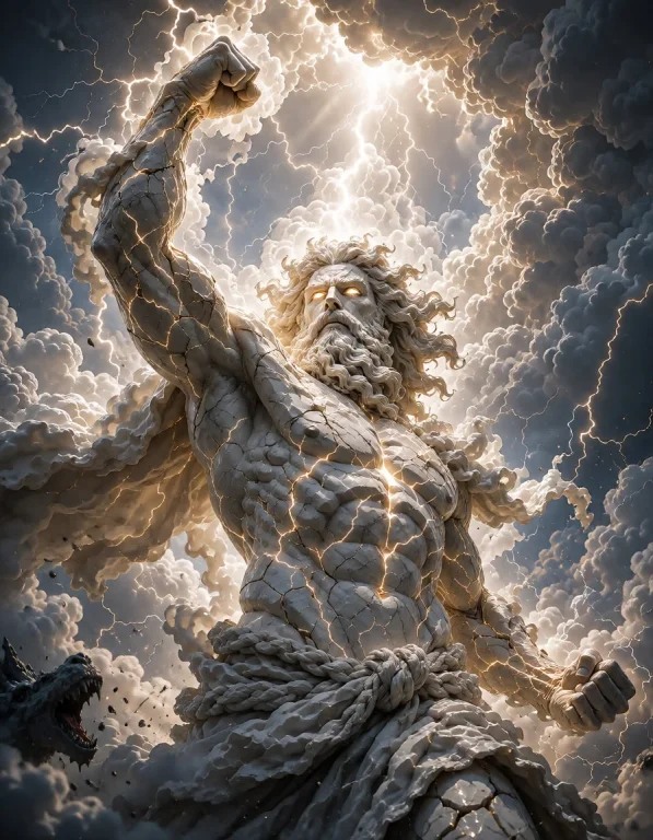 Titan Ascended, A Thunder God Forged From Clouds And Marble,...