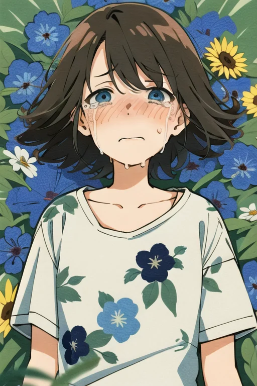 1girl, Solo, Short Hair, Tears, Blush, Looking At Viewer, Up...