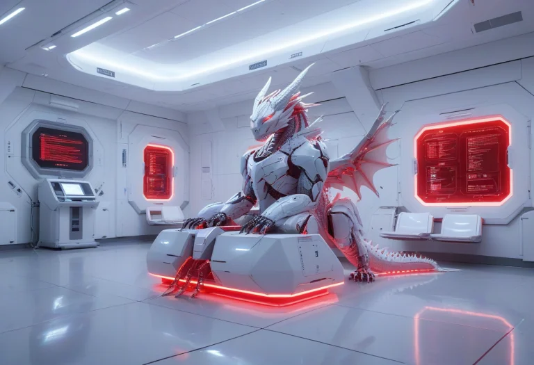 Whiteember, An Enormous Futuristic Dragon Sitting Patiently...