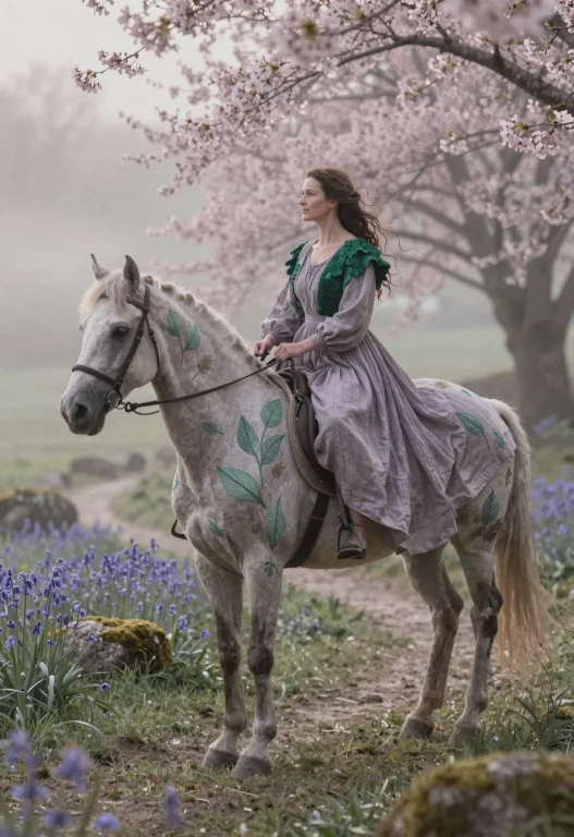 A Woman In Her Late Thirties Is Mounted On A Horse, Captured...
