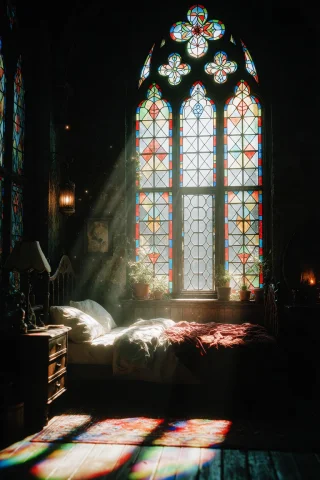 Zidiusart, Photorealistic Interior Photography Of A Dark, Ru... — Stable Diffusion AI Prompt: zidiusArt, Photorealistic interior photography of a dark, rustic bedroom with a...