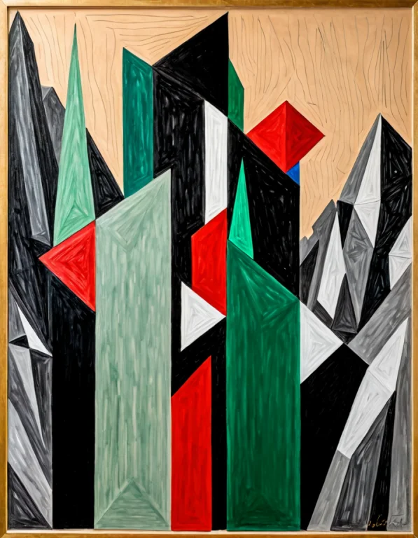 Cubist Artwork Of . And Ebony And . And Silver And Jade And...