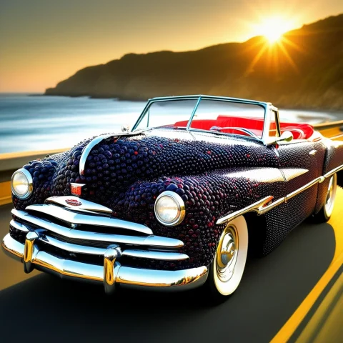 A Vibrant 1950s-style Convertible Speeding Down A Coastal Hi... — SDXL AI Prompt: A vibrant 1950s-style convertible speeding down a coastal highway at sunset. The...