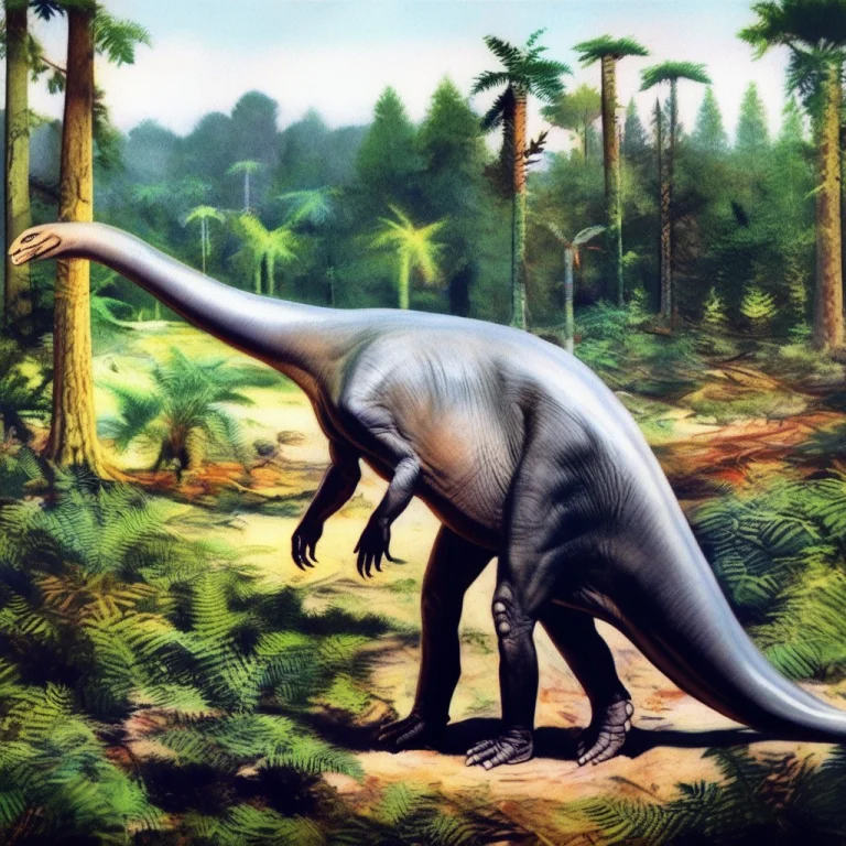 A Painting Of A Scene At A Forest Edge In The Jurassic Era....
