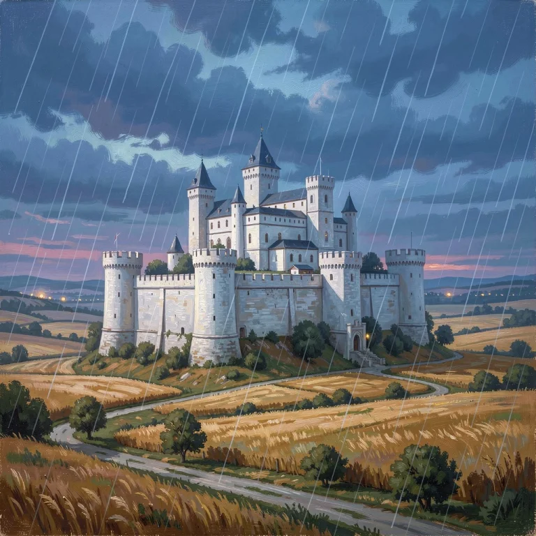 A Citadel Of White Stone Above Golden Fields, Oil Painting,...