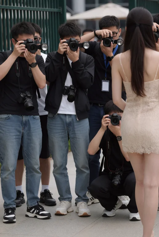 The Photographers, Who Are Mostly Men, Are Dressed In Casual...