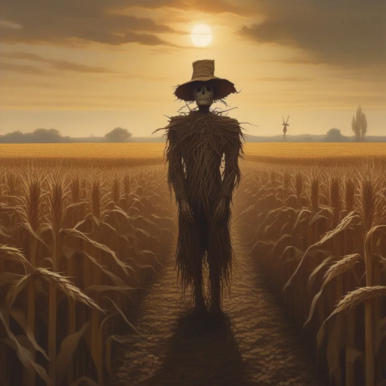 Masterpiece, Best Quality, A Scarecrow Standing Alone In A D...