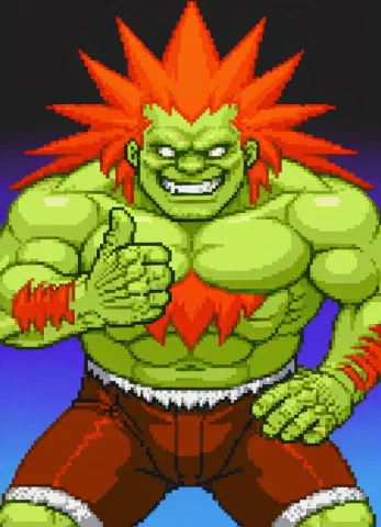 Pixel Art, 1boy, Solo, Male Focus, Blanka, Muscular, Green S... — Stable Diffusion AI Prompt: pixel art, (1boy), solo, male focus, blanka, muscular, green skin, orange hair,...