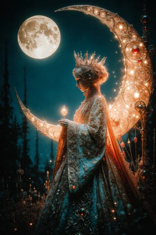 Zidiusart, High Fantasy Illustration With Intricate Gold Det... — Stable Diffusion AI Prompt: zidiusArt, High fantasy illustration with intricate gold details. A queen stands...