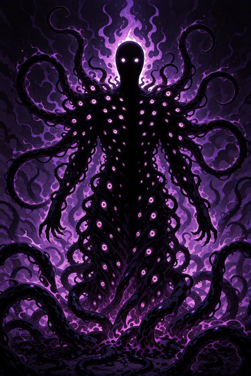 Amorphous Shadow Monster With Glowing Purple Tendrils, Hundr...