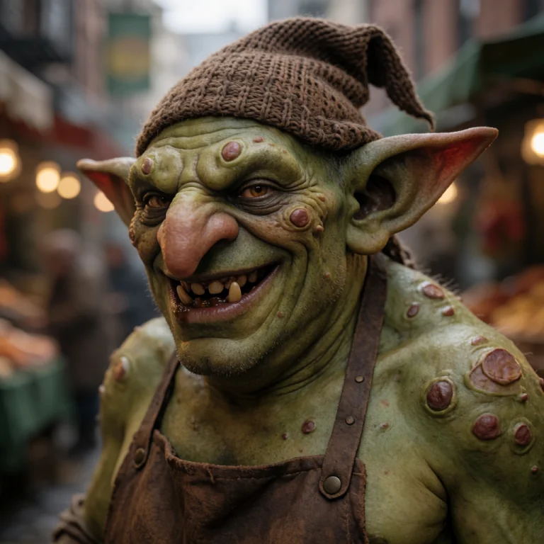 A Fat Market Goblin, Three-quarter Portrait, Warted Olive Sk...