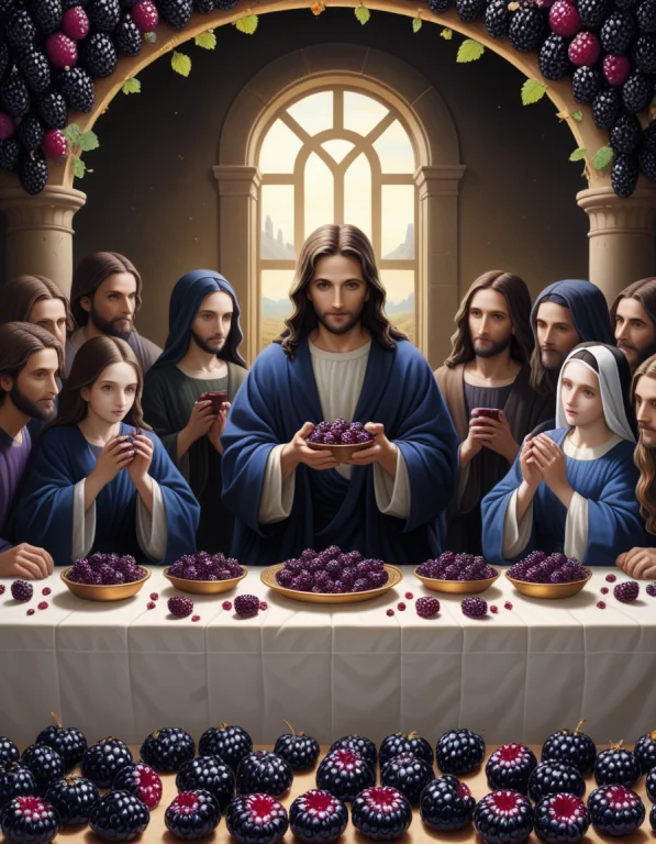 The Painting The Last Supper Made Of Juicy Blackberries, Bla...