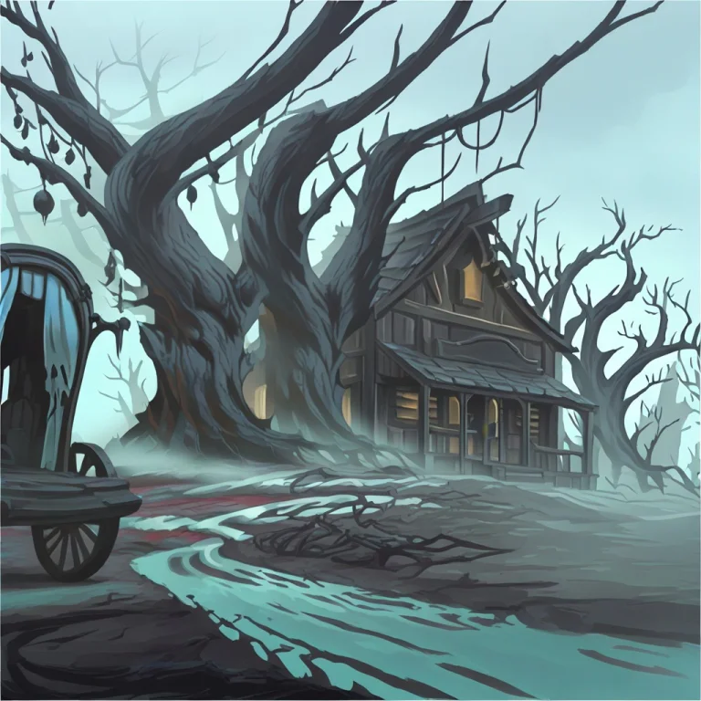Mystyle, A Spooky Wooden Cabin In A Misty Forest Background,...