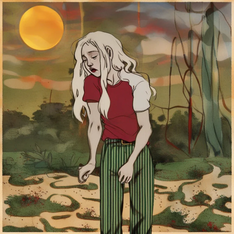 Long Hair, Solo, 1girl, Worst Quality, Shirt, Pants, Looking...