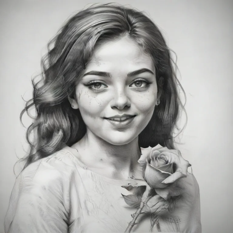 Chahamanstylepencilsketch,a Girl Holding A Rose To Her Face...