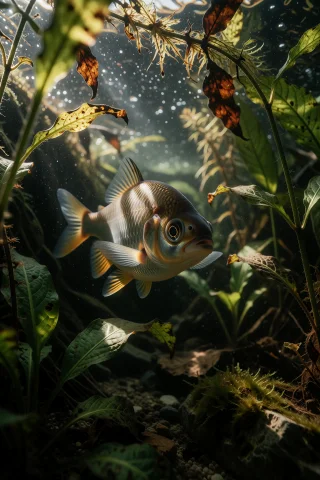 This Photograph Captures A Small, Silver-gray Fish With Yell... — Stable Diffusion AI Prompt: This photograph captures a small, silver-gray fish with yellow-tipped fins and a...