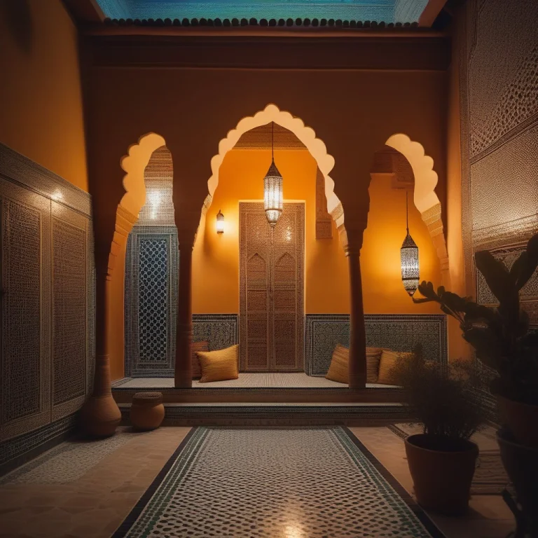 A Moroccan Riad With Intricate Mosaic Tiling, Studio Lightin...