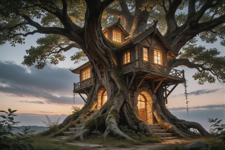 Digital Painting Of An Ancient Tree Of Impossible Size With...