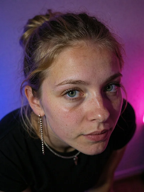 Portrait Of A Woman, Shot From A Top-down Angle, Looking Up...