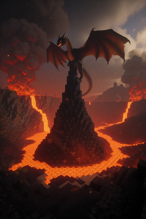 Colossal Dragon Perched On An Obsidian Spire Rising From A V...
