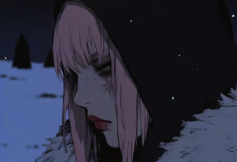 S4kur4, Green Eyes, Pink Hair, A Young Woman Stands In A Sno...