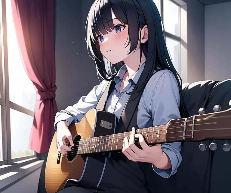 Lorasomething0.8, Girl Playing Guitar In An Early Morning Ap...