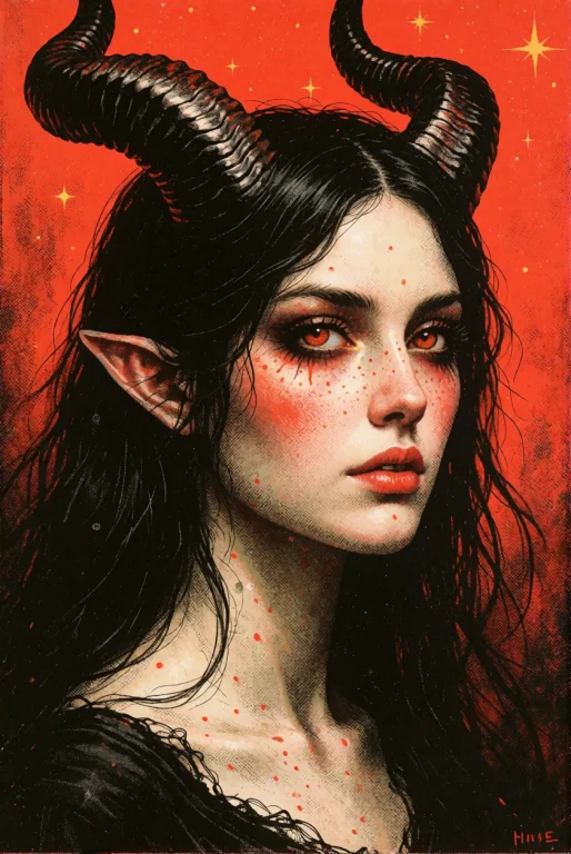 Broadside Print, A Beautiful Woman With Demon Horns