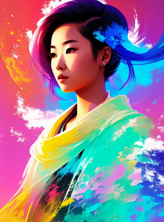 Paint Splatters, Full Body Portrait Of A Beautiful Young Mon...