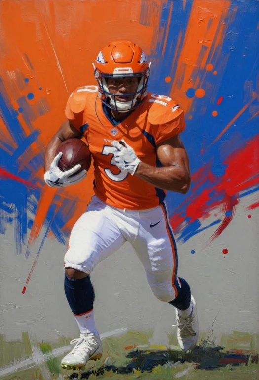 A Dynamic Cinematic Painting Captures A Denver Broncos No. 3...