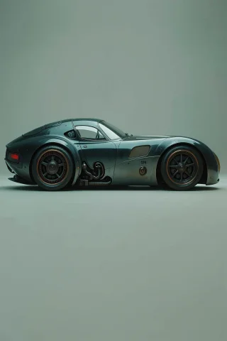 A Concept Car Is Shown In Profile Against A Plain Background... — FLUX AI Prompt: A concept car is shown in profile against a plain background with its wheels tur...
